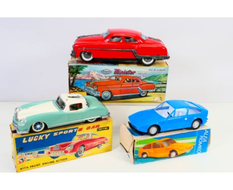 Piko - Lucky etc - 3 boxed vintage toy cars approx 18-20cm in length comprising a Chinese tinplate Lucky tinplate friction sp