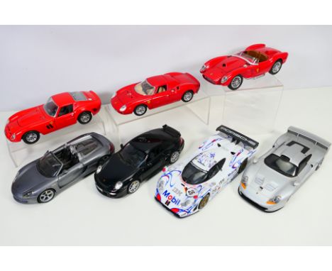 UT - Maisto - Bburago - Norev - A group of unboxed cars in 1/18 scale including Porsche 911 GT1, Porsche Carrera GT, Ferrari 