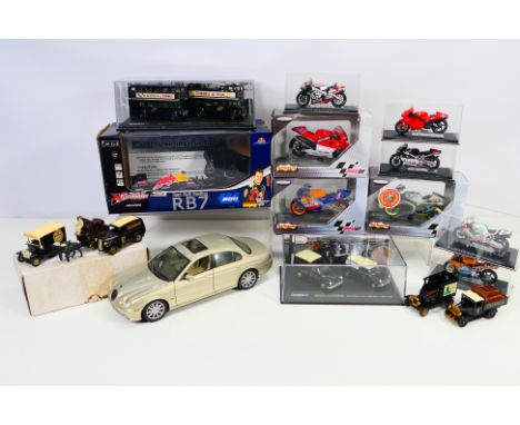Maisto - Majorette - Guinness - A group of mostly boxed vehicles including a Honda 500cc NSR, Aprilia RS3, Yamaha 250 YZR, a 