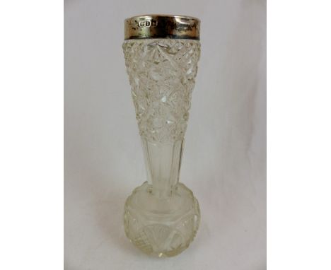 Cut glass vase with hallmarked silver rim