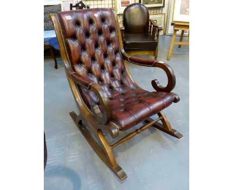 Ox blood leather button back rocking chair 