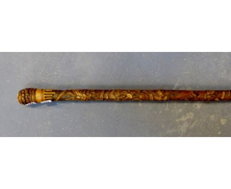 Hand carved Japanese walking stick in bamboo