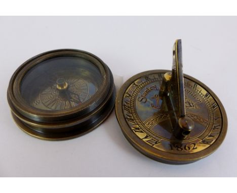 Brass pocket compass with sundial. Stanley of London