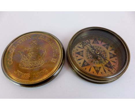 Brass compass commemorating the Coronation of Queen Elizabeth II
