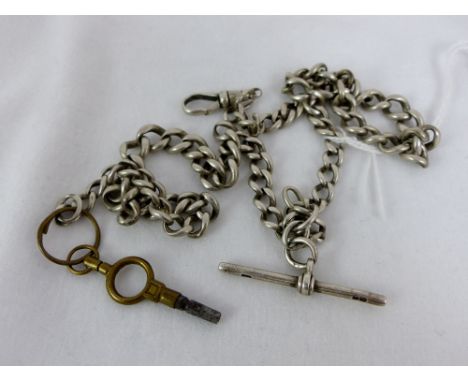 Gents hallmarked silver double Albert chain with key. 47g