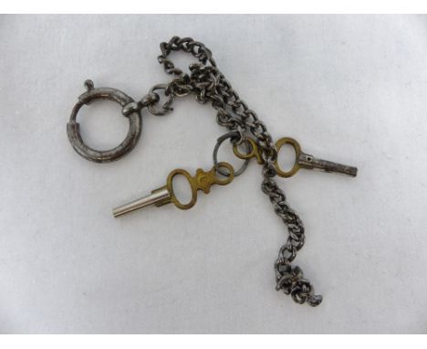 Ladies white metal double fob chain with watch keys