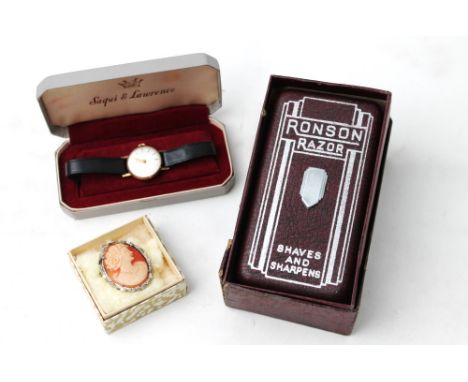 Rotary ladies wristwatch, cameo pendant and boxed Ronson razor 