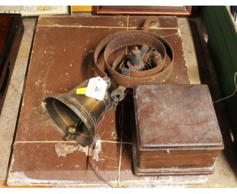 Antique servants bell or front doorbell mounted on wooden board 