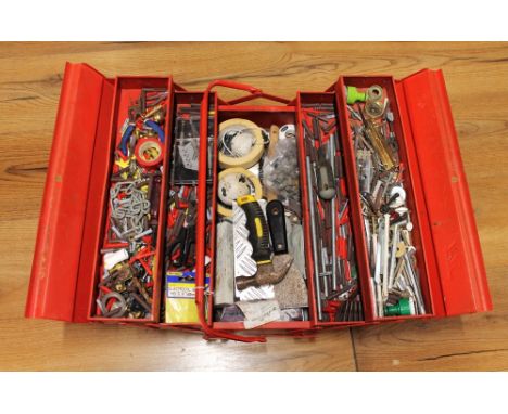 Red metal cantilever toolbox and contents  