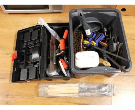 Box of tools, barbecue equipment, toolbox and contents   