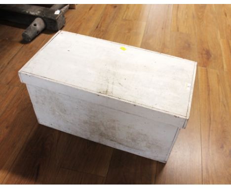 White painted wooden toolbox with inner tray