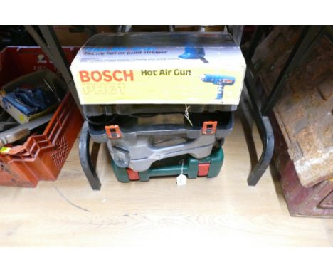 Four boxed power tools, Bosch hot air gun, Black & Decker Quattro, Parkside power tool and Bosch hammer drill