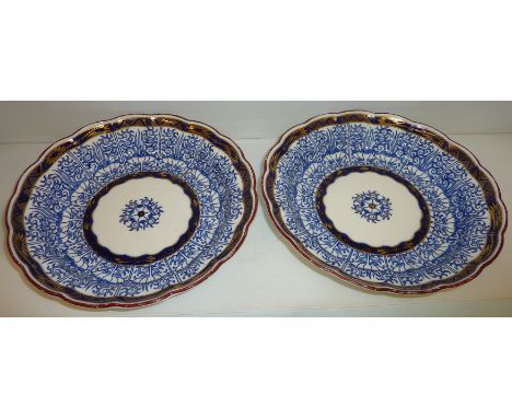 Pair of blue and white Worcester cabinet dishes by Goode & Co