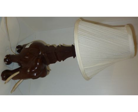 Carved wooden elephant table lamp