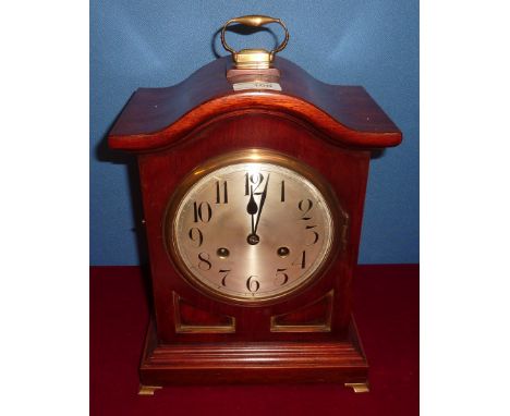 Mahogany cased bracket style clock with steel face, the striking movement with makers mark for Junghans B11 