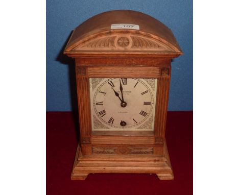 Art Nouveau style mantel clock with steel face marked J. Dwerryhouse 52 Castle Street Liverpool.  The movement marked 45.6 Le
