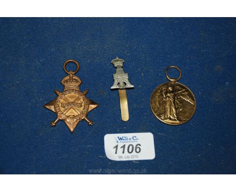 Two WWI Medals awarded to 1108 Cpl M. McGrath, 12-Lond.R. plus an Alexandra 1875 Cap Badge, in Players Navy Cut cigarette tin