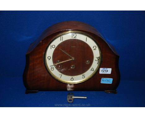 A Tempora chiming, wooden cased Mantle Clock with key