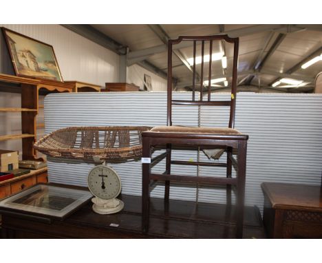A set of Salter scales and a spindle back dining chair