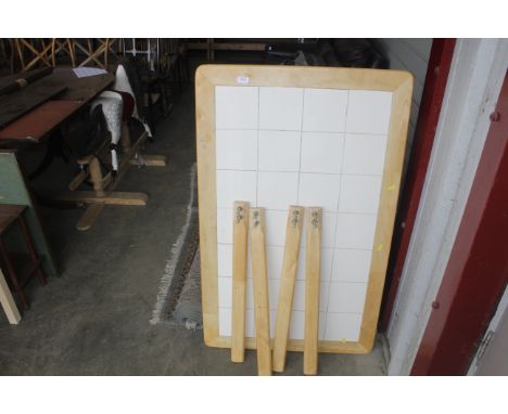 A tile topped kitchen table