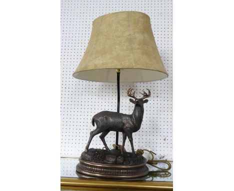 TABLE LAMP, sculptural stag design, with shade, 66cm H. 