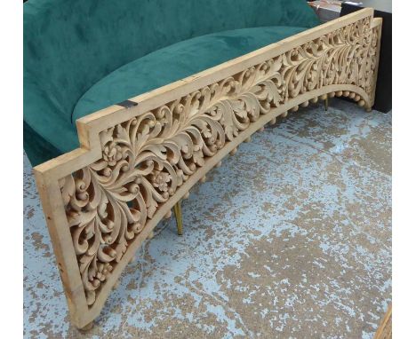 INDIAN ARCHITECTURAL GRILLS, a set of two, carved wood, 232cm x 66cm x 5cm approx at largest. (slight faults)(2) 