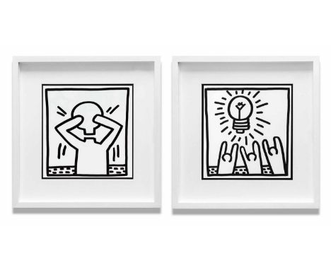 KEITH HARING 'Idea' and 'Light Bulb Man', 1982 a pair of lithographs, published by Tony Shafrazi Gallery NY, edition of 2000,
