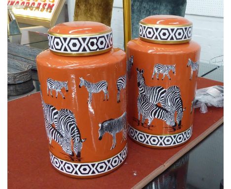 GINGER JARS, a pair, contemporary zebra print design, 31cm H. (2) 