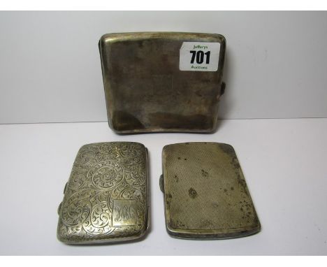 SILVER CIGAR CASE, HM silver curved body cigar case and 2 other silver cigarette cases, 8.5 ozs