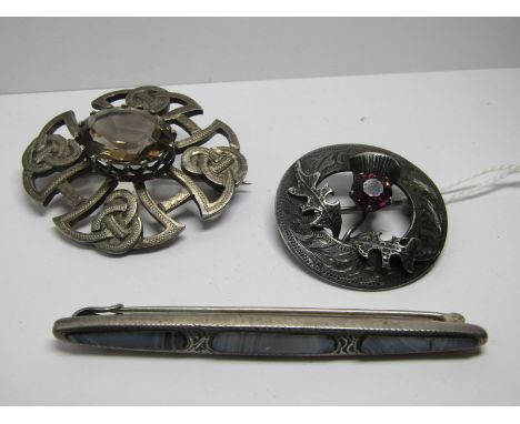 3 SCOTTISH SILVER BROOCHES set with Cairngorm stones 