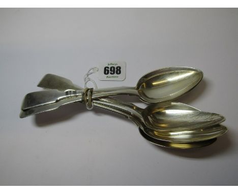 ANTIQUE SILVER CUTLERY, collection of 7 early 19th Century HM silver fiddle pattern dessert spoons, including 3 Irish silver 