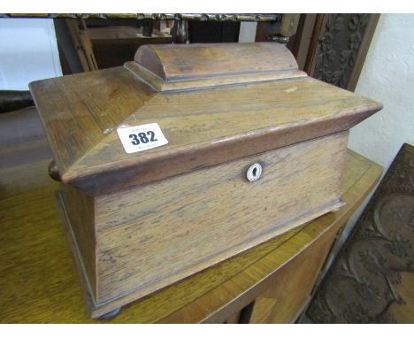 REGENCY TEA CADDY, rosewood sarcophagus triple section tea caddy, 14" width