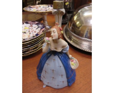ROYAL DUX, table lamp decorated figure of a lady with a flower posy, 9"