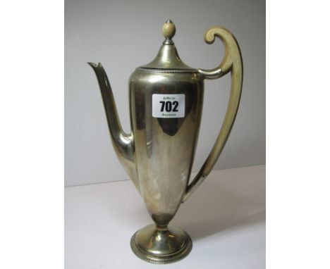 SILVER COFFEE POT, a stylish HM silver narrow bodied coffee pot with carved fruitwood handle and finial, Sheffield 1918, make