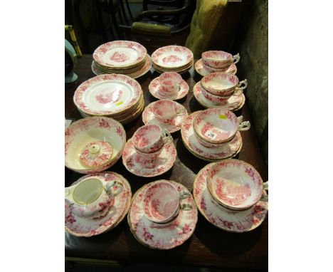 CAMBRIDGE UNIVERSITY, early Victorian puce printed service "Cambridge University Colleges" pattern tea & dessert service" 