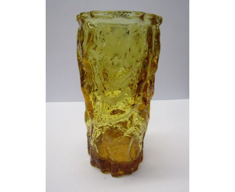 WHITEFRIARS STYLE, an amber glass textured cylindrical vase 8" high 