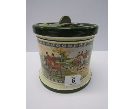 HUNTING, Royal Doulton lidded tobacco jar with panoramic hunting design 