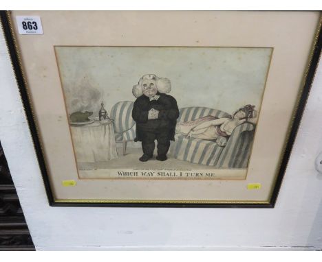 GEORGIAN POLITICAL CARTOON, hand coloured lithograph by Richard Newton ," Which Way Shall I Turn Me", 9" x 11"
