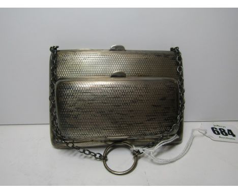 SILVER TWIN SECTION PURSE, HM silver two section evening purse on chain, assay marks rubbed