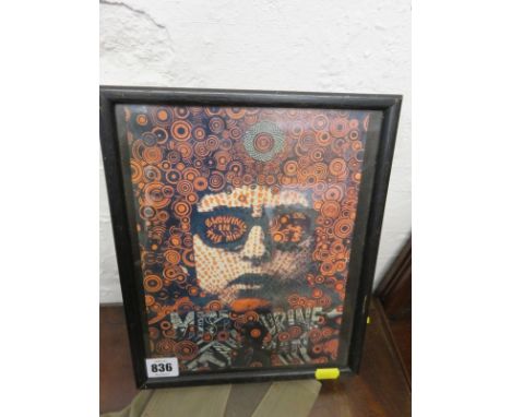 BOB DYLAN, vintage colour screen print, "Blowing In The Mind", 9.5" x 7.5"