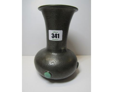 ARTS & CRAFTS, Ashberry pewter splayed neck vase with Ruskin type decoration pattern No. 573, 6.25" high 