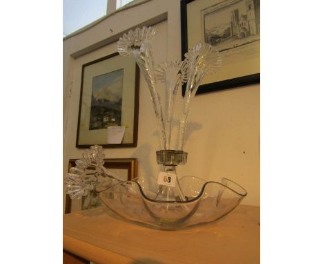 EPERGNE, Edwardian crinoline based triple branch epergne with spare flute (central flute missing) 