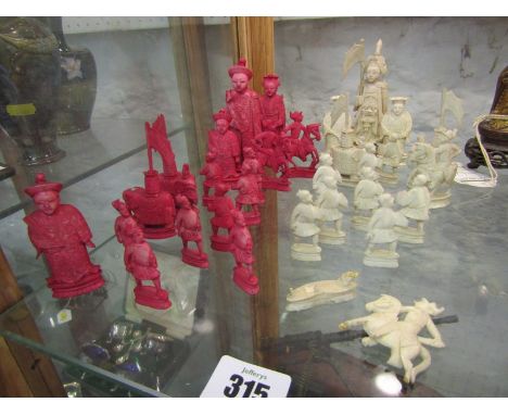 ANTIQUE IVORY CHESS, a collection of assorted chess pieces 