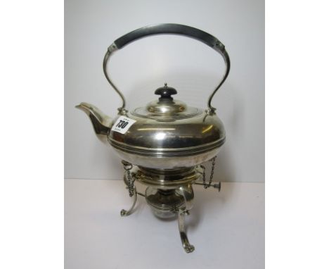 SILVER SPIRIT KETTLE, HM silver tripod stand spirit kettle, London 1910, 35 oz inclusive of ebonised handle & finial 