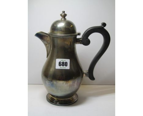 SILVER COFFEE POT,  Georgian design HM silver baluster shaped lidded coffee pot, carved ebonised handle, London 1932, 17 ozs 
