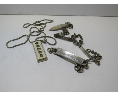 SILVER, ingot pendant, silver ID bracelets and chains