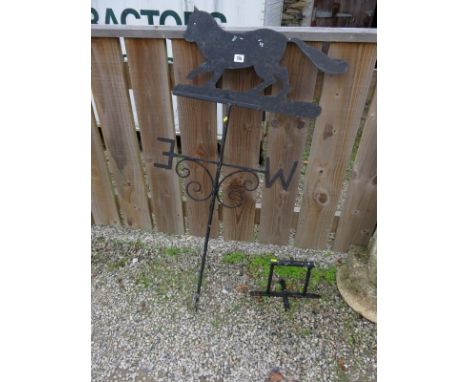 WEATHER VANE, an iron weather vane, the finial in the form of a cat, with stand, 43" high
