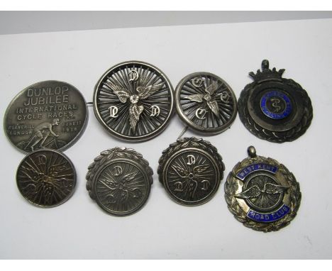 SILVER FOBS AND BADGES including Dunlop Jubilee International Cycle Race 
