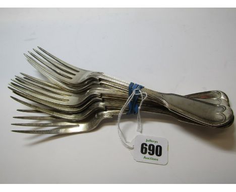 VICTORIAN SILVER CUTLERY, HM silver fiddle and thread pattern set of 6 matched dinner forks, mainly London 1847, maker GA, 18