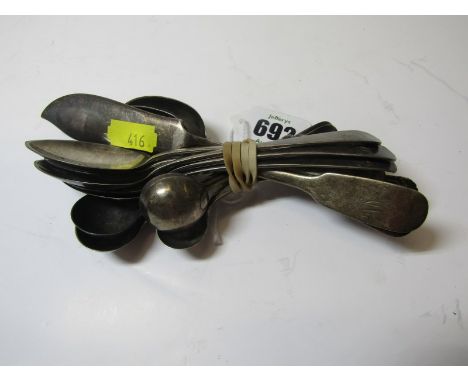 SILVER TEAPSOONS & CUTLERY, collection of mainly 19th Century teaspoons, butter blade and condiment spoons, 6.5 ozs